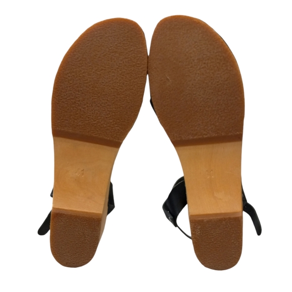 Swedish Hasbeens Toffel Wooden Leather Sandals Womens 41 Ankle Strap Black Clog - Picture 6 of 9